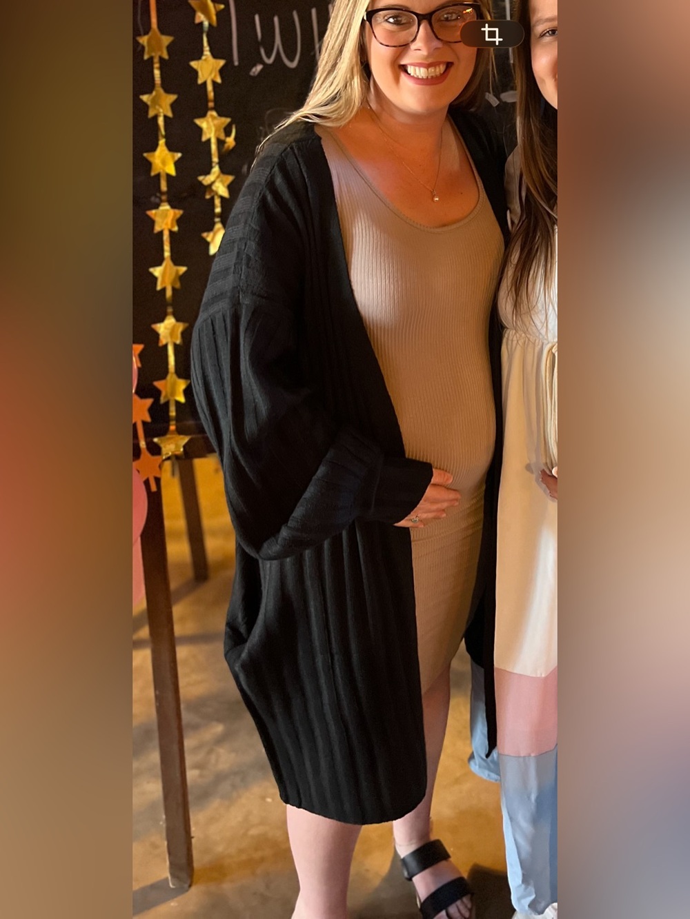 Beige Ribbed Women’s Maternity Dress